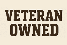 A logo stating 'Veteran Owned' in bold, rustic font.